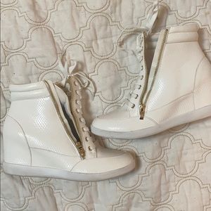 White Wedge Booties